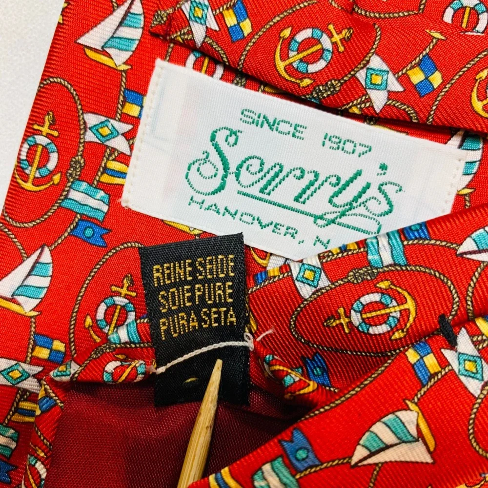 Serry's Necktie All Silk Made in England Nautical Anchor Sailboat Pattern Preppy